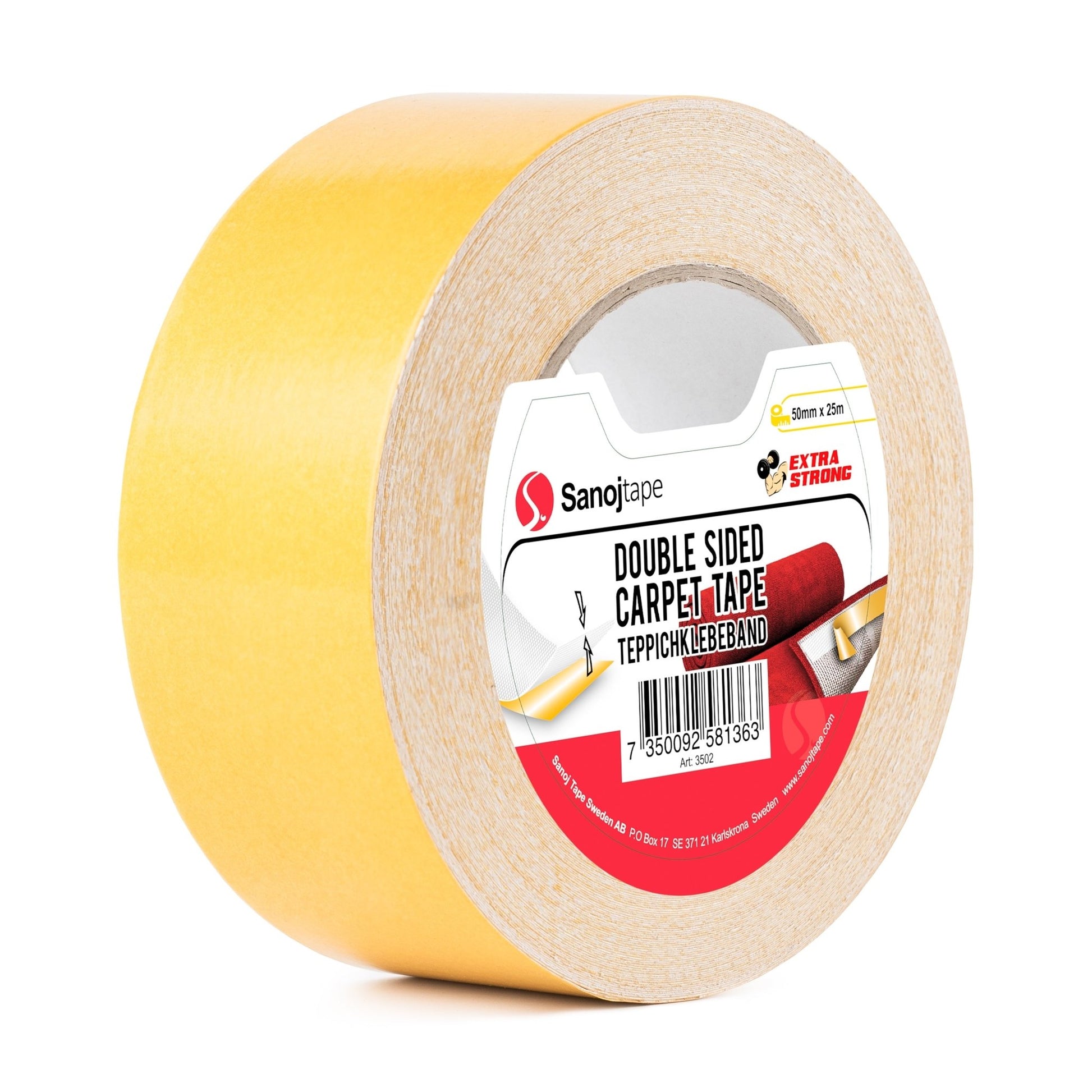 Dubbelhäftande Mattejp Premium 50mm x 25m - Extra Stark - Sanojtape SE
