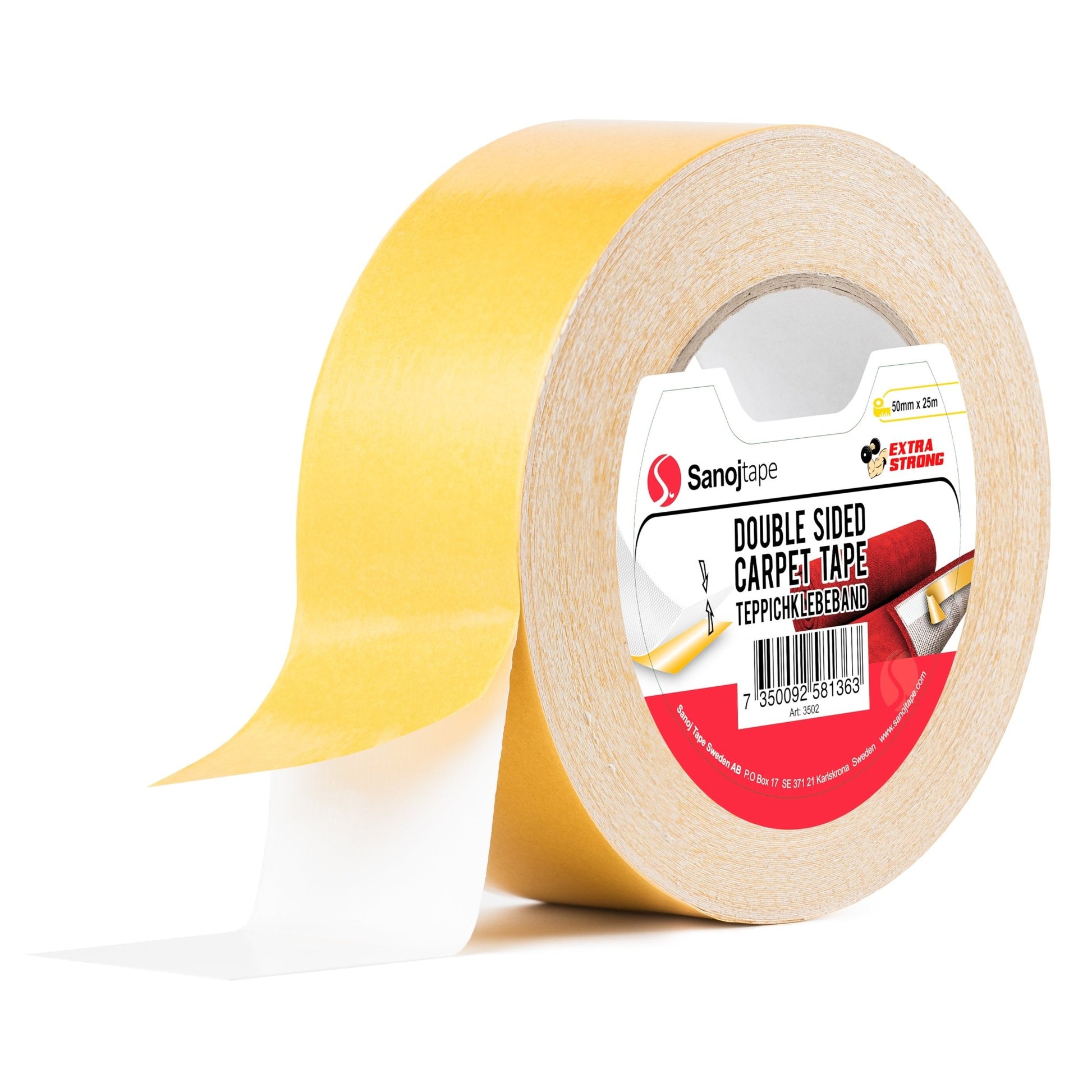 Dubbelhäftande Mattejp Premium 50mm x 25m - Extra Stark - Sanojtape SE