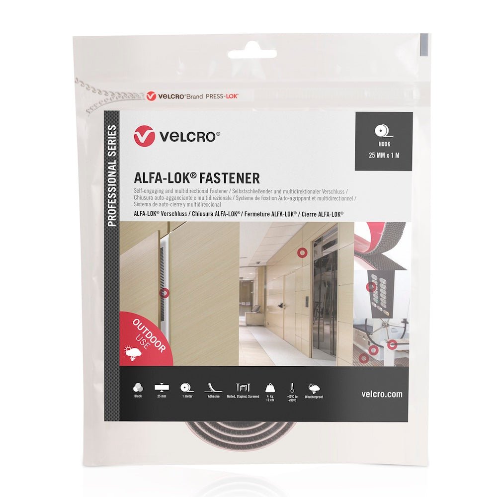 Starkt Snabblås Fästförband ALFA-LOK® 25mm x 1m Svart - Sanojtape SE