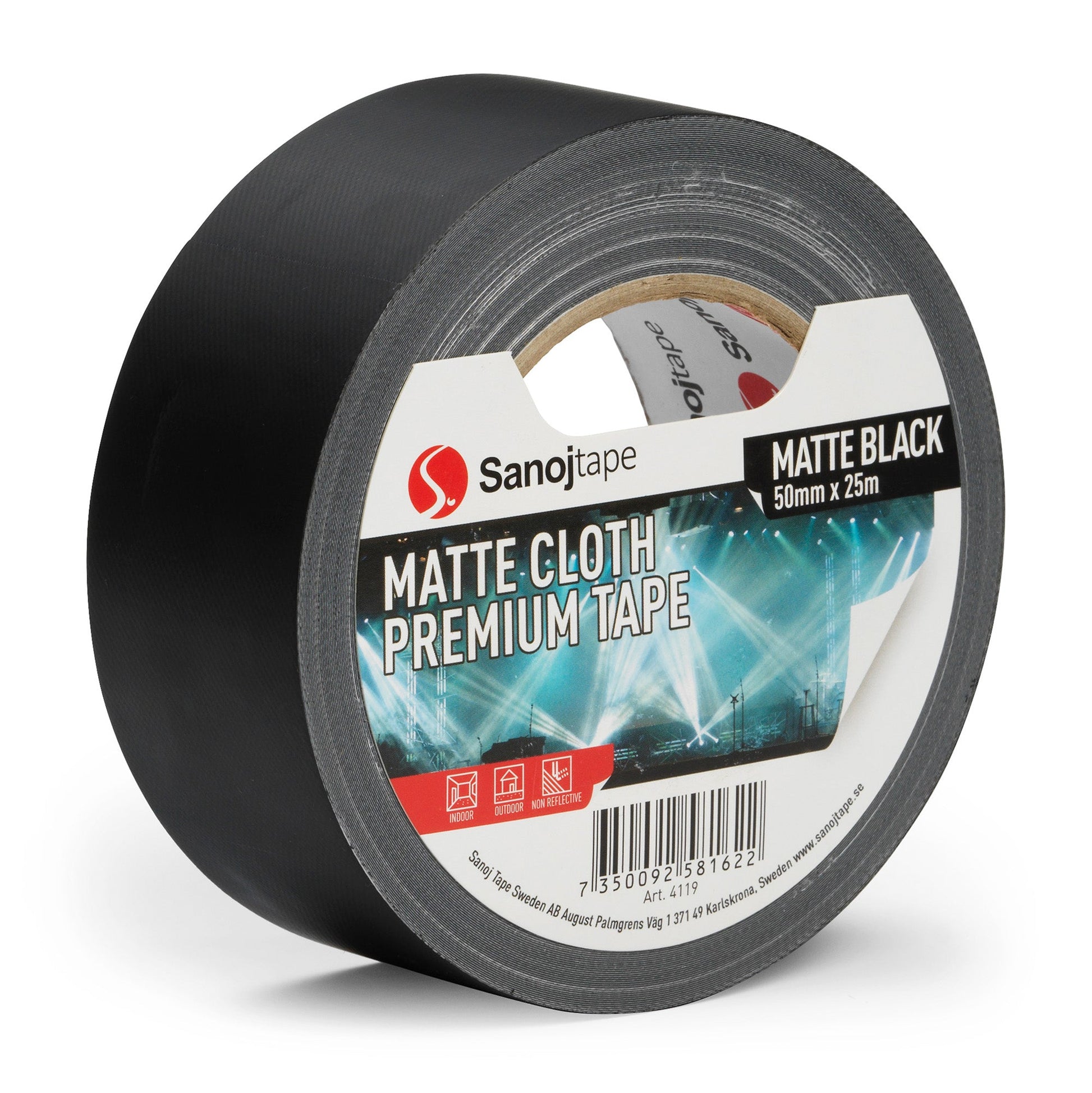 Svart Matt Vävtejp "Silvertejp" 50mm - Sanojtape SE