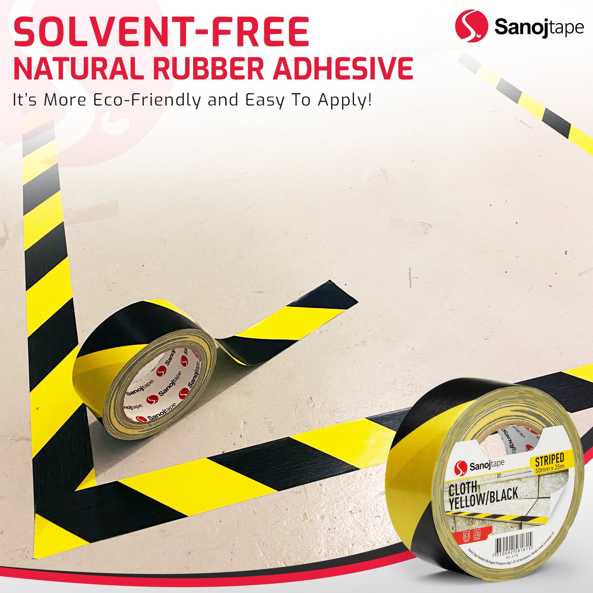 Varningstejp & Markeringstejp 50mm x 25m Gul/Svart Vävtejp - Sanojtape SE