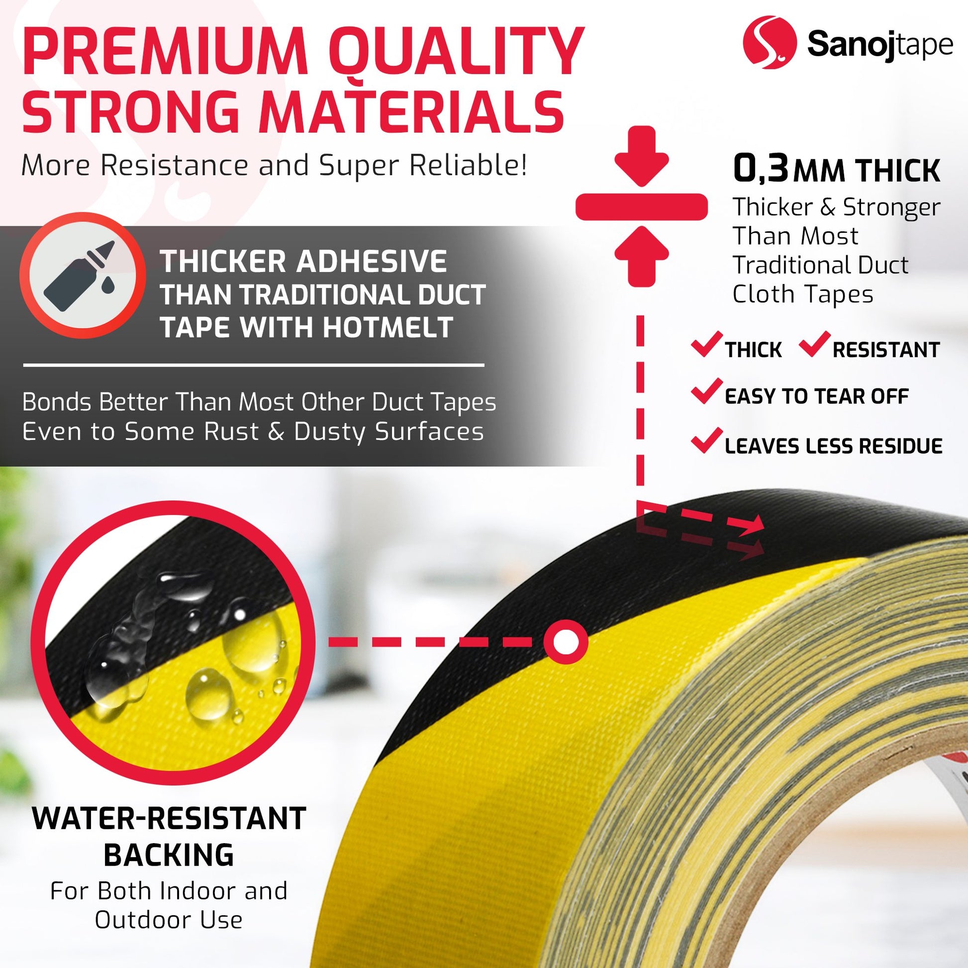 Varningstejp & Markeringstejp 50mm x 25m Gul/Svart Vävtejp - Sanojtape SE