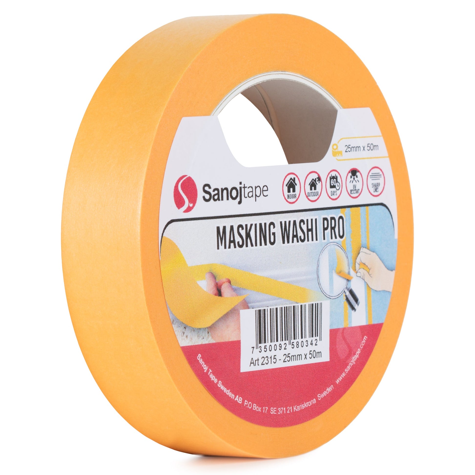 Washi Professionell Maskeringstejp 25mm x 50m Maskering För Skarpa Färgkanter - Sanojtape SE