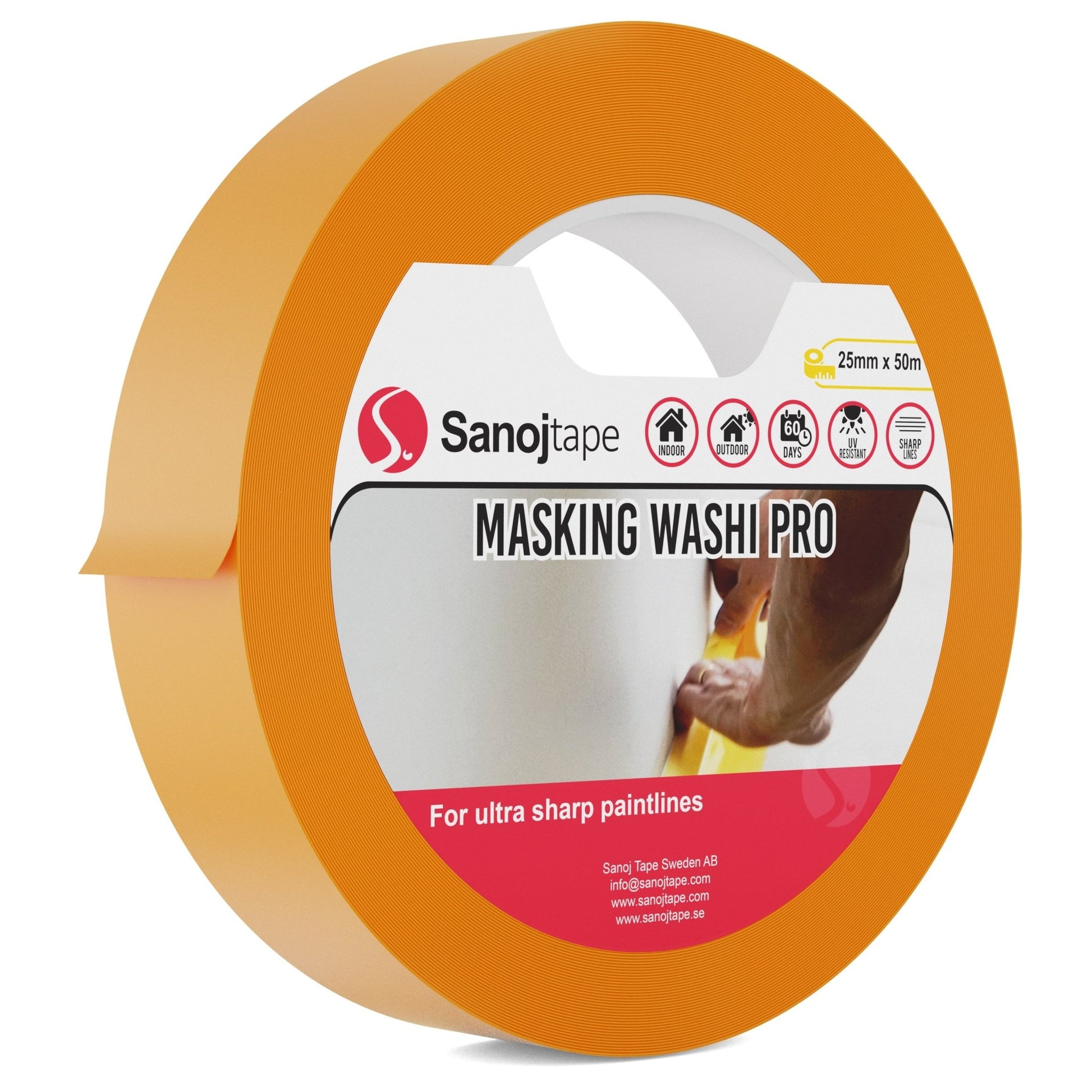 Washi Professionell Maskeringstejp 25mm x 50m Maskering För Skarpa Färgkanter - Sanojtape